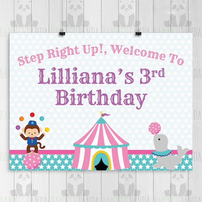 Circus Pink Birthday Banner Personalized Backdrop